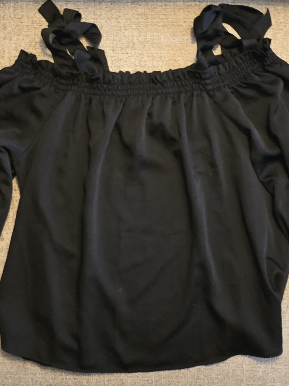 Christian Siriano Black Off-Shoulder Tie-Shoulder Blouse